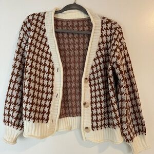 Brown & White Button Up Cardigan Size S